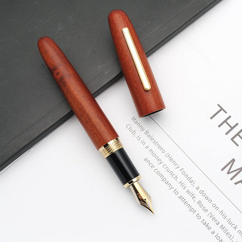 Jinhao Heritage 9056 Rosewood Wood Fountain Pen, Antique Natural Finish, Fine Nib with Refillable Ink Converter