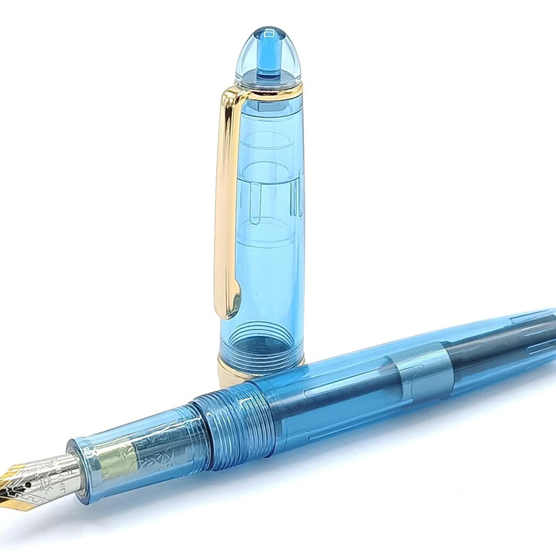 Jinhao 992 Transparent Blue Fountain Pen – Fine Nib with Gold Trim, Smooth Writing Pen with Converter
