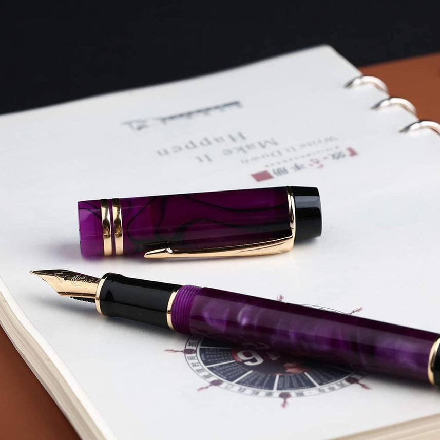 Moonman M600S Fountain Pen, Violet Purple Celluloid, Iridium Gold-Plated Fine Nib, Arrow Clip