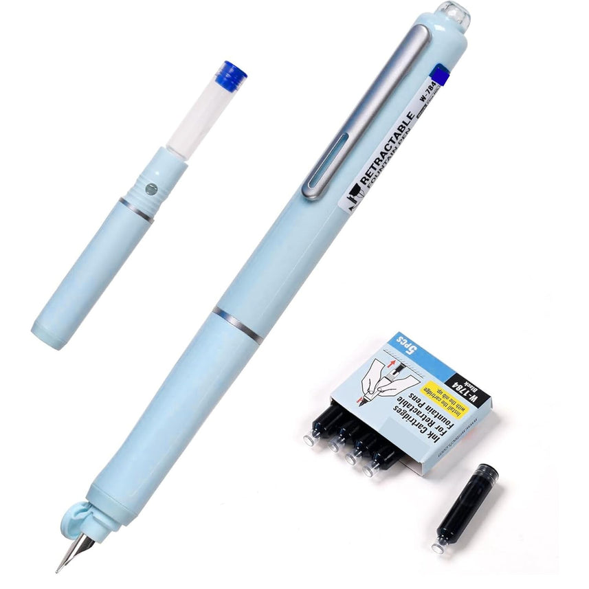 Dianshi | Fountain Pen | Extra Fine | 5 Blue Ink Refills | Light Blue