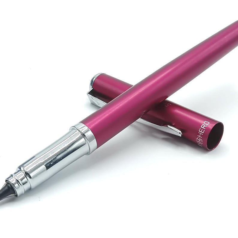 Hero 3266 Pink All-Rounder Fountain Pen with 360° Smooth Nib and Fixed Converter – Chrome Trim Design