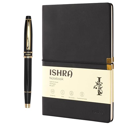 ISHRA Black Gold Trim Notebook & Pen Gift Set – Blue Ink