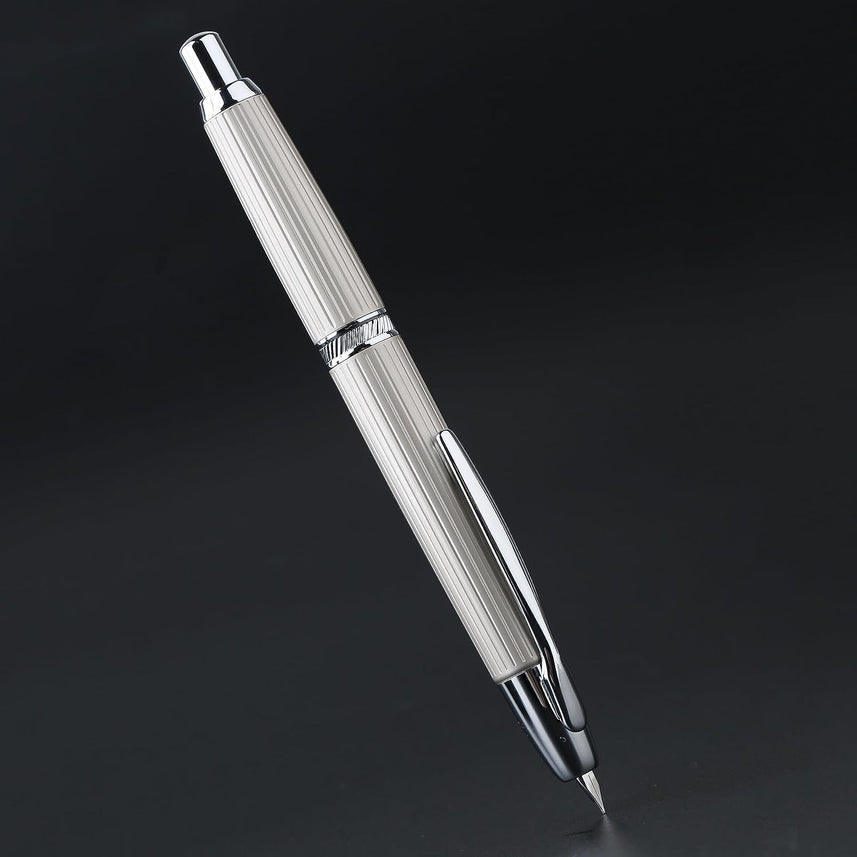 Moonman A1 Retractable Fountain Pen with Box, Press Extra Fine Nib Metal White Stripe Ink Pen with Converter Writing Set (With Clip Version)