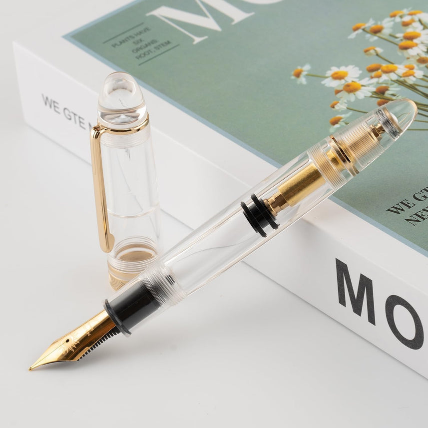 Moonman P140 Piston Fountain Pen, Size 8 Nib Transparent Acrylic Pen Office Writing Gift