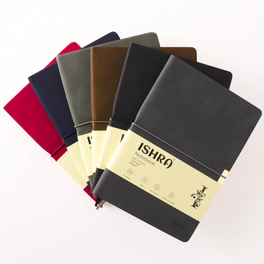 ISHRA A5 Size Ruled Notebook | Ideal Note Book Journal Diary for Work Office Writing Journaling Note Taking Travel | Dark Grey Soft Cover| 172 Pages | 80gsm | Fountain Pen Friendly Paper