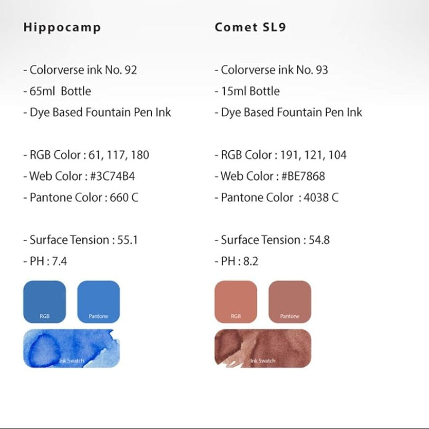 Colorverse Season 7 | Blue | Fountain Pen Ink Bottled | Eye On The Universe | Hippocamp & Comet SL9 Ink Set