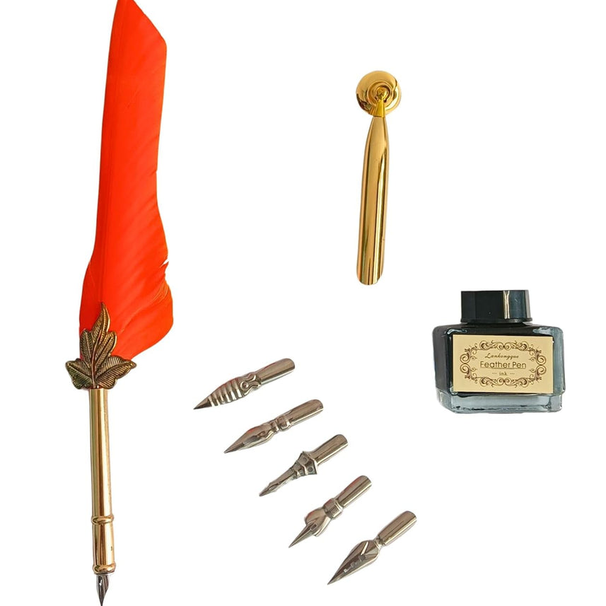 Feather Quill Pen and Ink Set – Antique Calligraphy Dip Pen with 5 Extra Nibs, Vintage Writing & Calligraphy Set