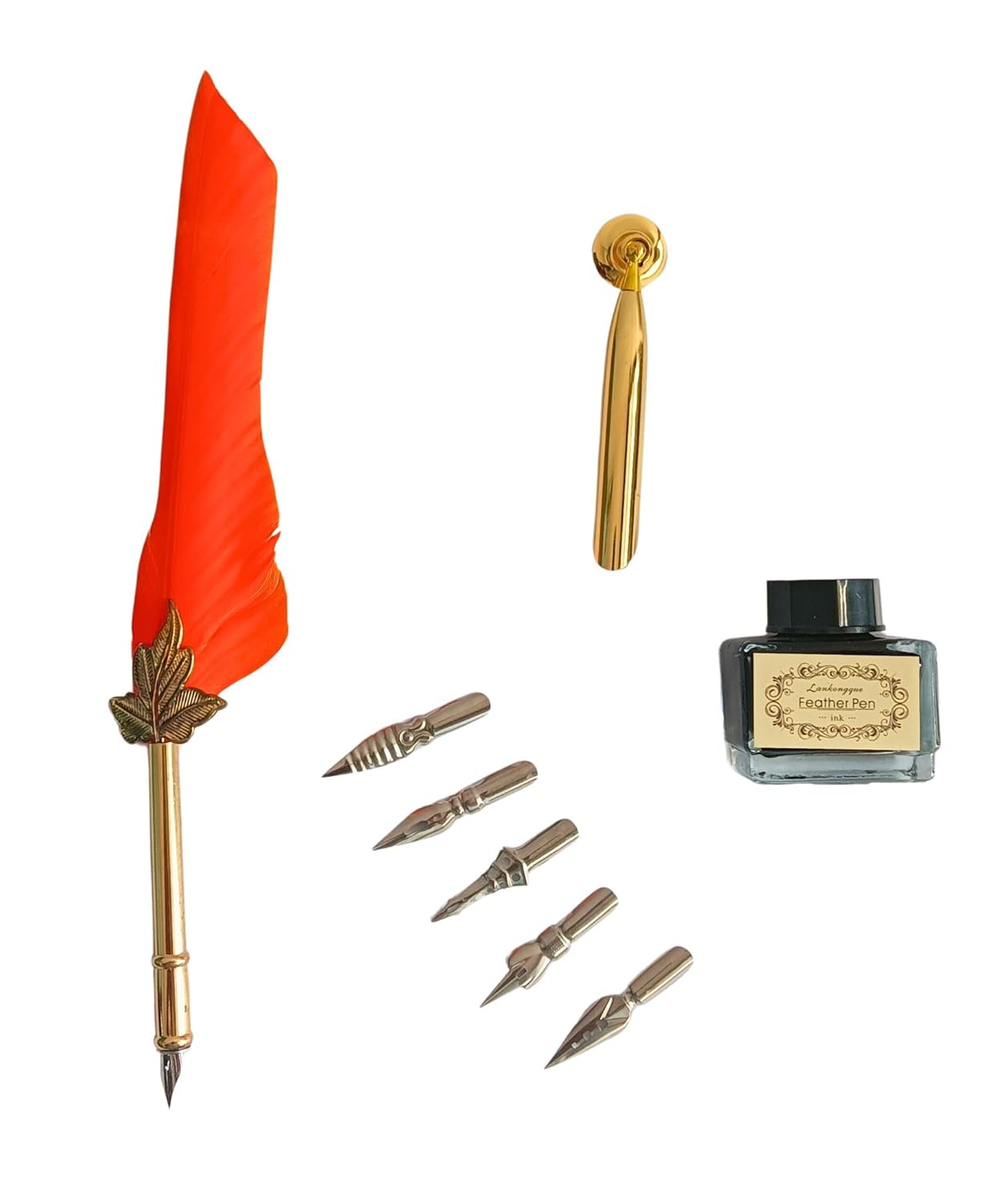 Feather Quill Pen and Ink Set – Antique Calligraphy Dip Pen with 5 Extra Nibs, Vintage Writing & Calligraphy Set