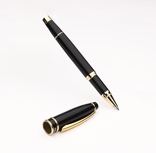 ISHRA Gold Trim Roller Ball Pen – Black Ink