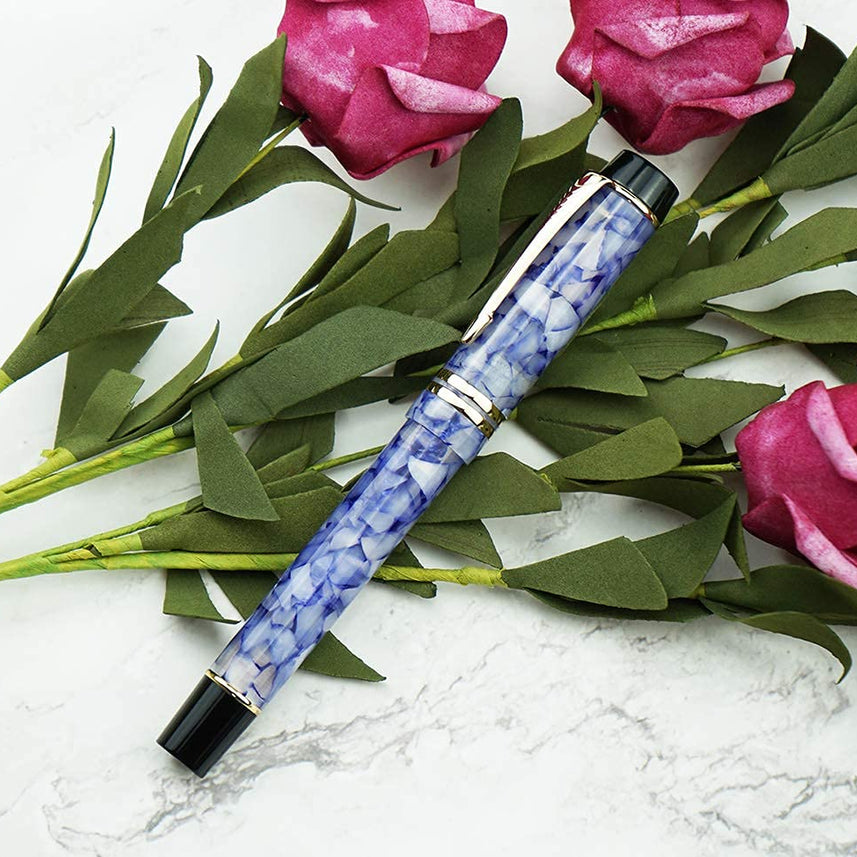 Moonman M600S Crystal Blue Fountain Pen – Medium Iridium Nib, Golden Trim, Elegant Writing Gift