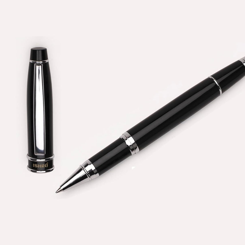 ISHRA Chrome Trim Roller Ball Pen – Blue Ink