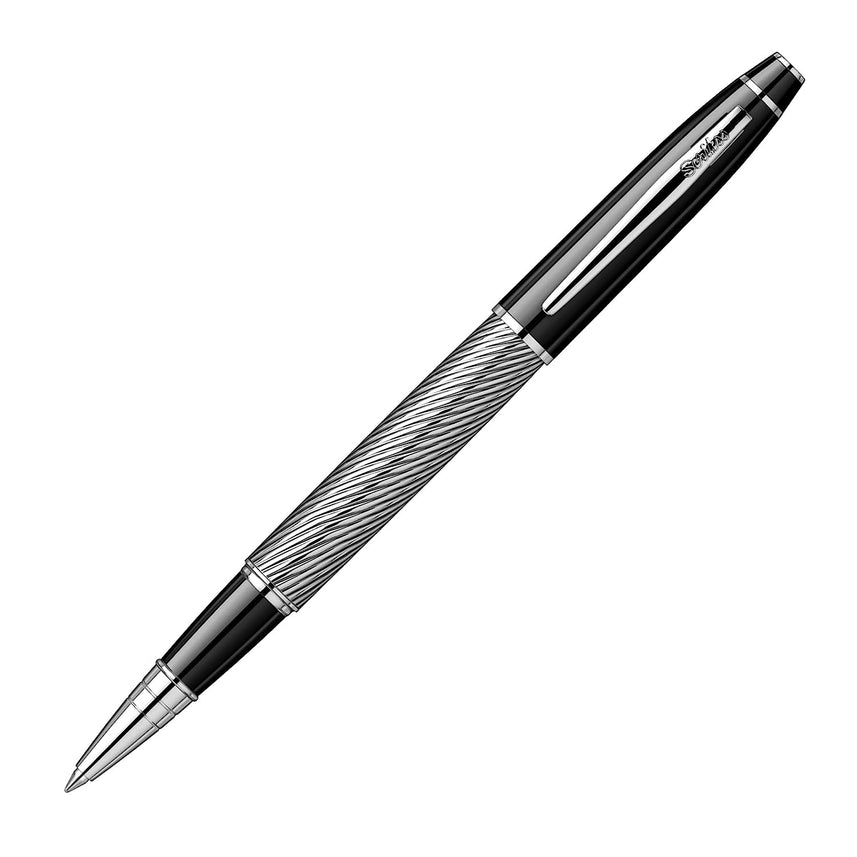 Scrikss | Noble 35C | Roller Ball Point Pen | Spiral Black Chrome