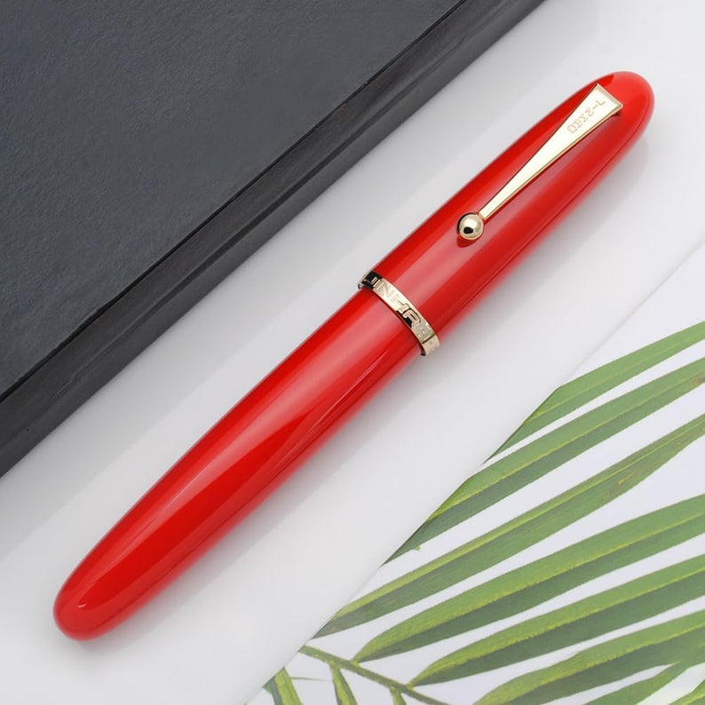 Jinhao 9019 Extra Fine Fountain Pen (0.38mm) – Smooth Writing Pen with Gold Trim and Large Ink Converter, Elegant Red Body