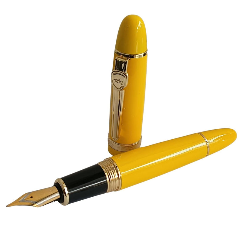 Jinhao 159 Heavyweight Signature Fountain Pen – Shiny Yellow with Gold Trims, Streamlined Design, Medium Nib & Ink Converter