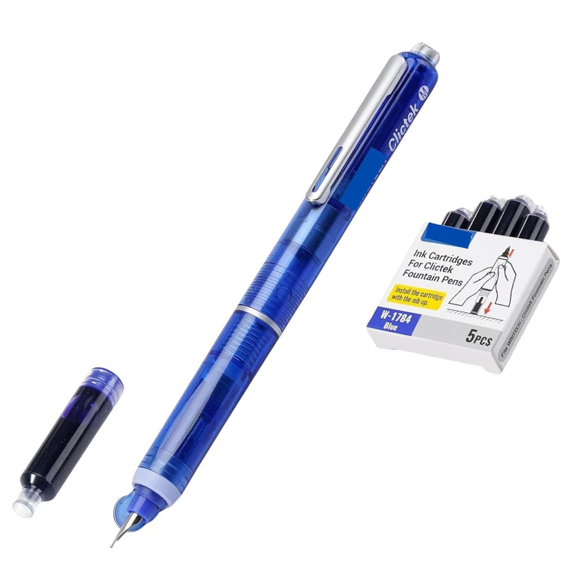Dianshi | Fountain Pen | Extra Fine | 5 Blue Ink Refills | Transparent
