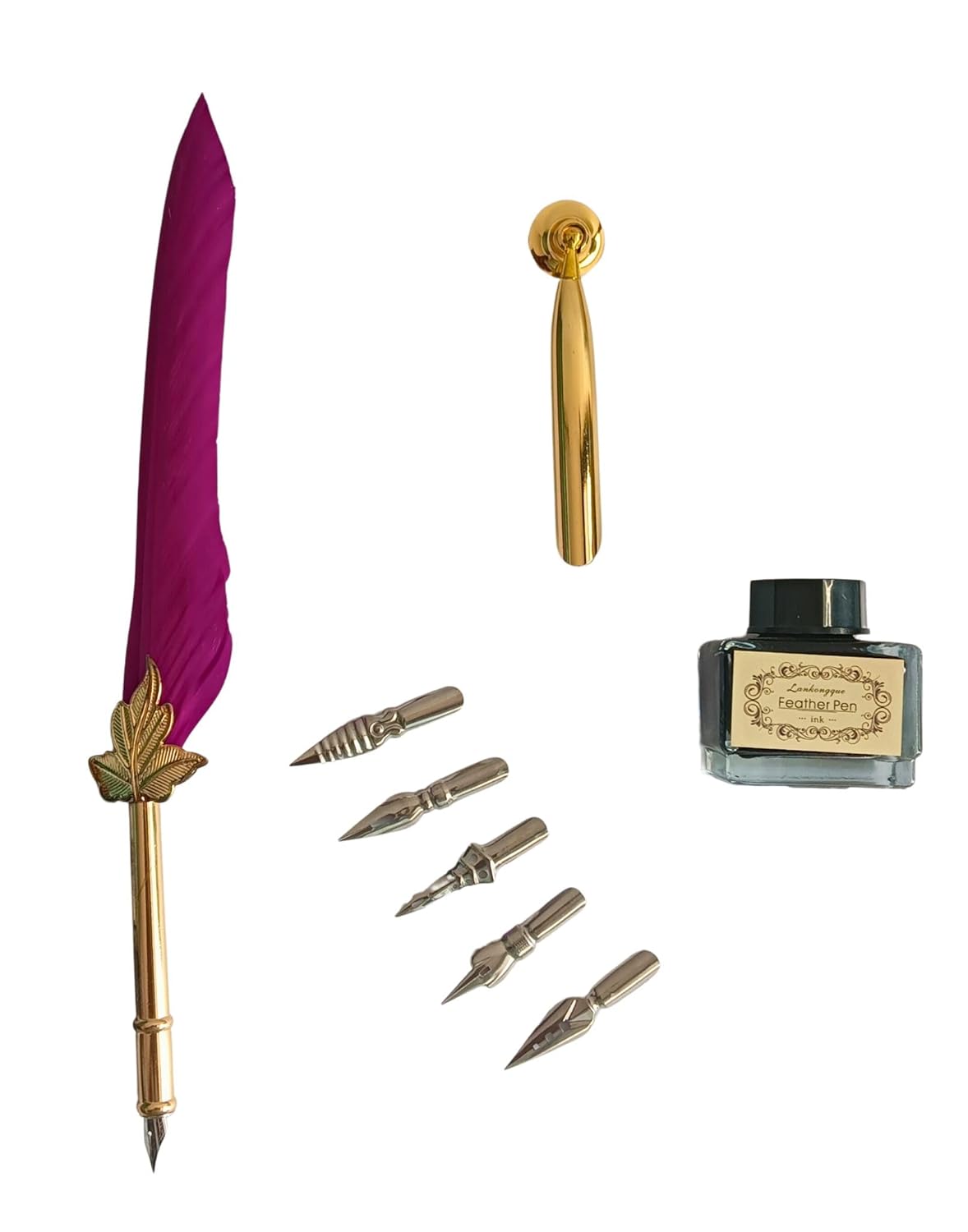 Feather Quill Pen and Ink Set – Antique Calligraphy Dip Pen with 5 Extra Nibs, Vintage Writing & Calligraphy Set