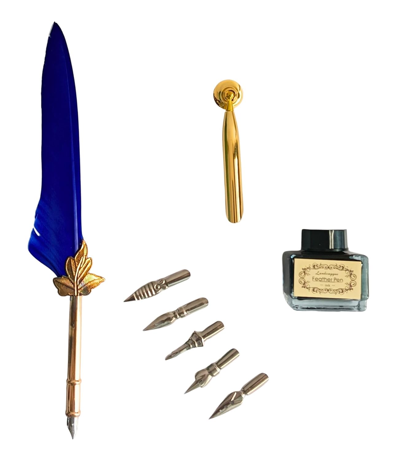Feather Quill Pen and Ink Set – Antique Calligraphy Dip Pen with 5 Extra Nibs, Vintage Writing & Calligraphy Set