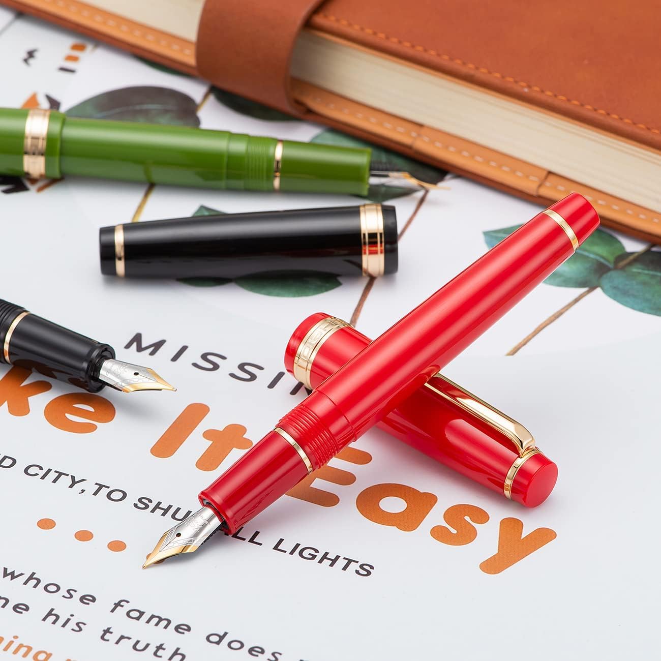 Jinhao 82 Fountain Pen with Gold Clip, Iridium Fine Nib & Ink Converter – Red