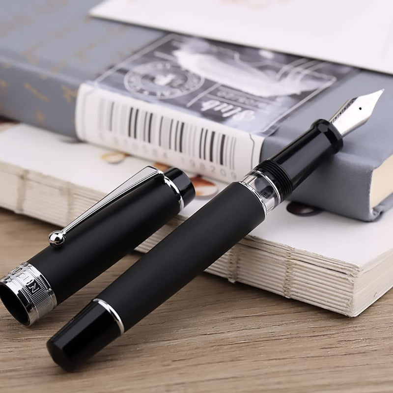 Moonman T5 Piston Fountain Pen – Matte Black, Large Ink Capacity, Resin Body, Fine/Medium/Extra Fine Nib, Gift Box Included