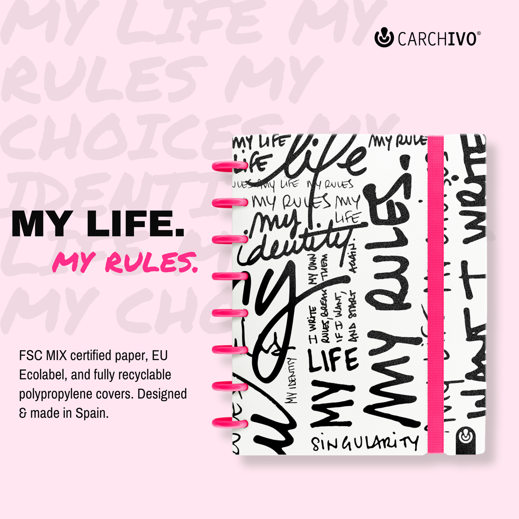 Carchivo Ingeniox My Life A5 Gridded Notebook - Pink
