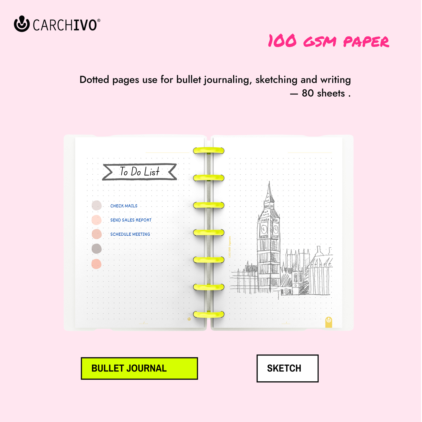 Carchivo Ingeniox My Life Mini Dotted Notebook - Yellow