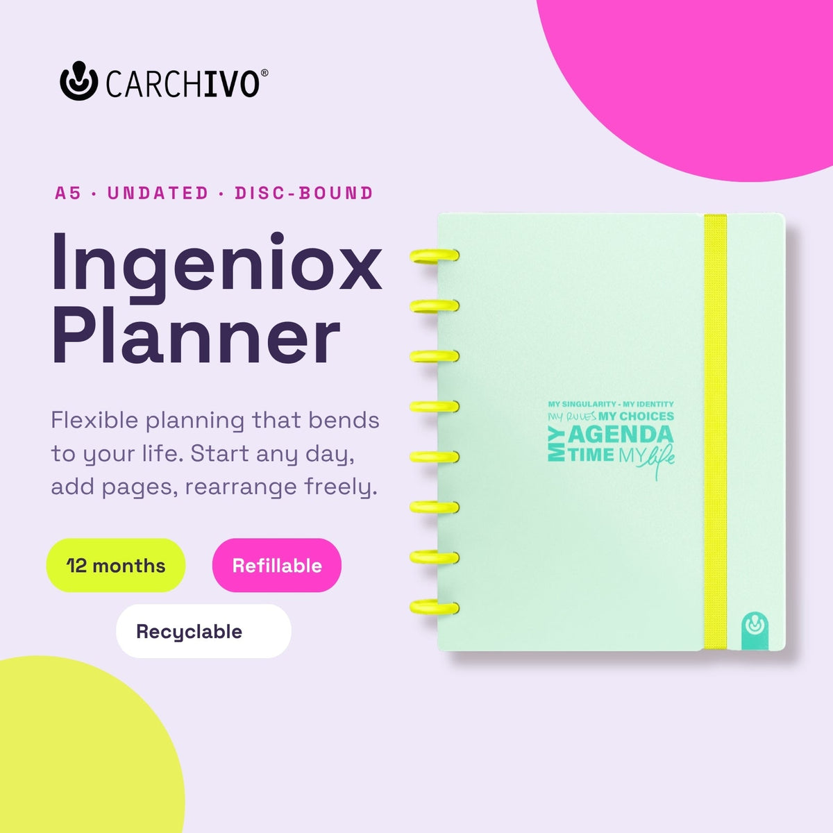 Carchivo Ingeniox Undated Planner Neon Pastel - Mint