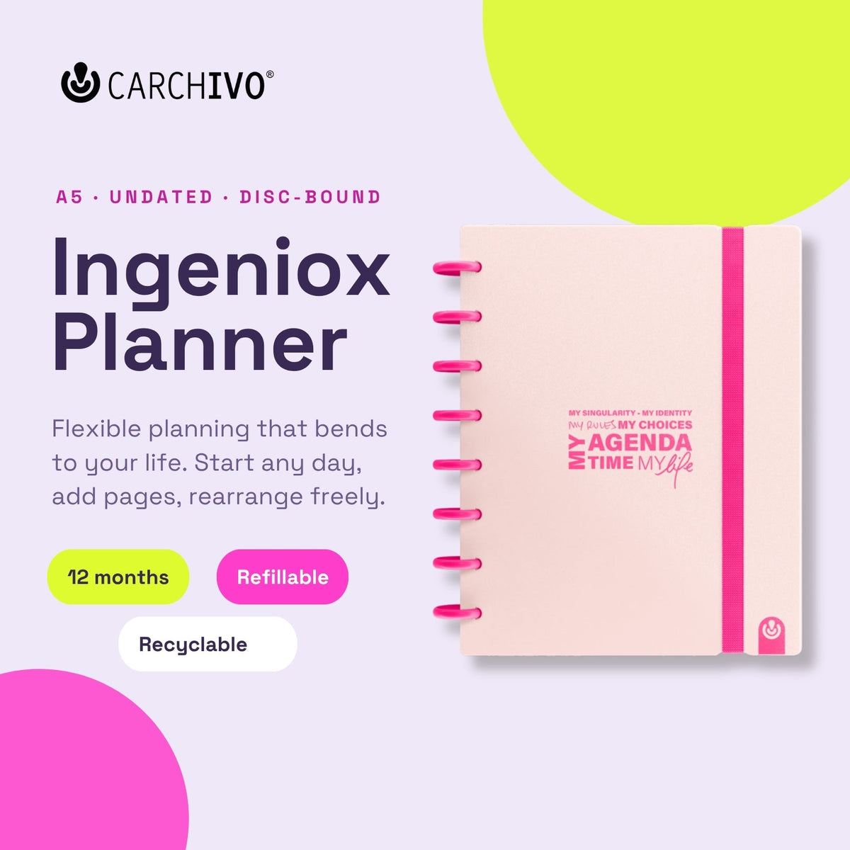 Carchivo Ingeniox Undated Planner Neon Pastel - Pink