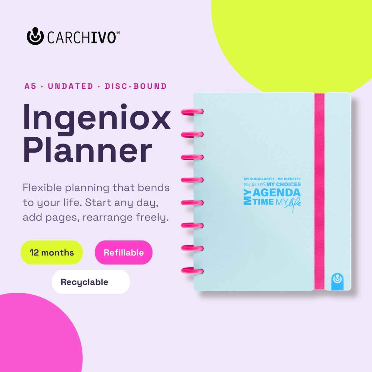 Carchivo Ingeniox Undated Planner Neon Pastel - Blue