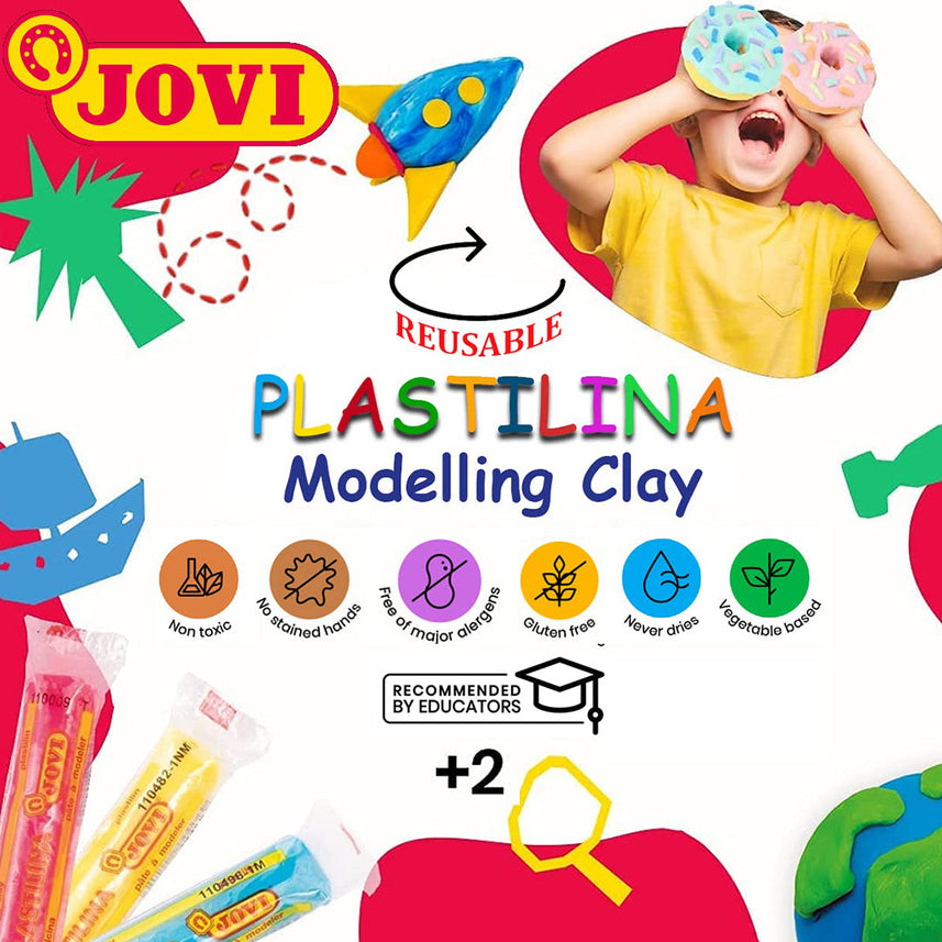 Jovi Plastilina White Non-Drying Modelling Clay for Art & Craft Pack of 6 Bars - 50gms Each Non-Toxic Gluten Free Fine Motor Skills, Moulding, Pottery Sculpting Project Work with Dough