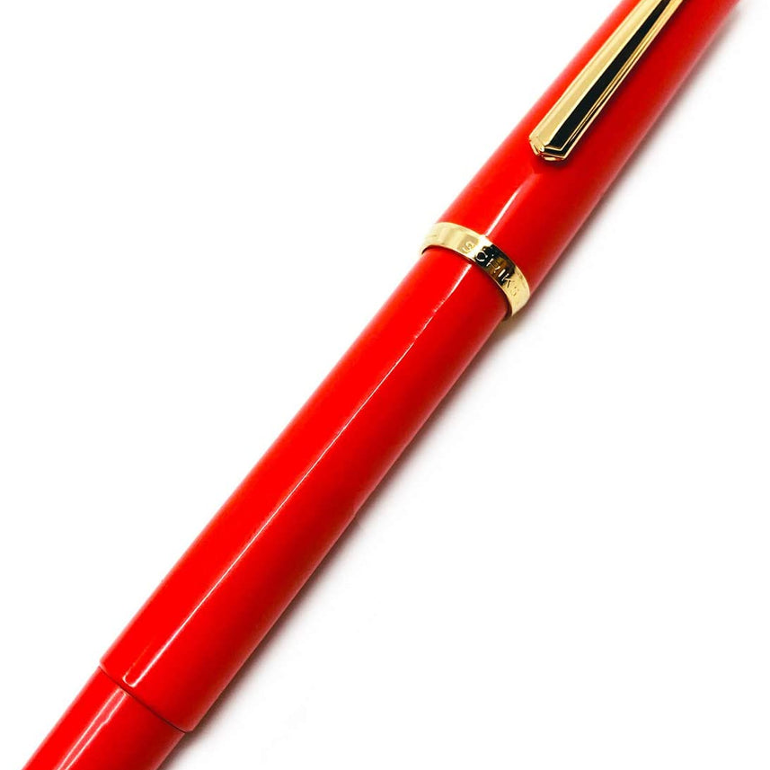 Scrikss | 419 Legendary | Fountain Ink Pen | Medium Nib |Gold Plated | Glossy Red Barrel