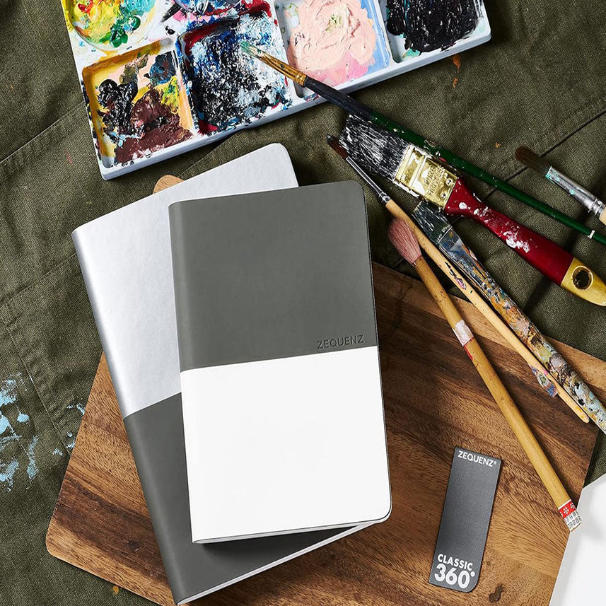 Zequenz A6 Size Silver Grey Notebook Squared & Blank Acid Free Paper 200 Pages each Ruling 400 Pages 70GSM 360 Degree Flexibility 100% Handmade PU and White paper Basic Plus Series