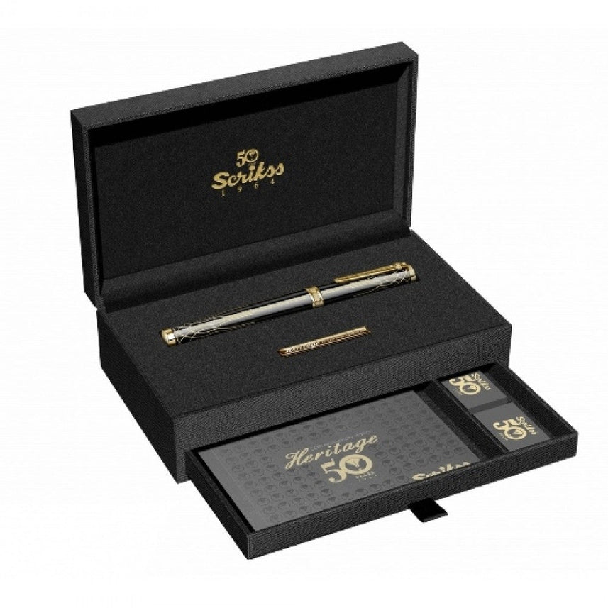 Scrikss | Heritage | Glossy Black | Roller ball Pen | 23k Gold Plated | 1.0mm