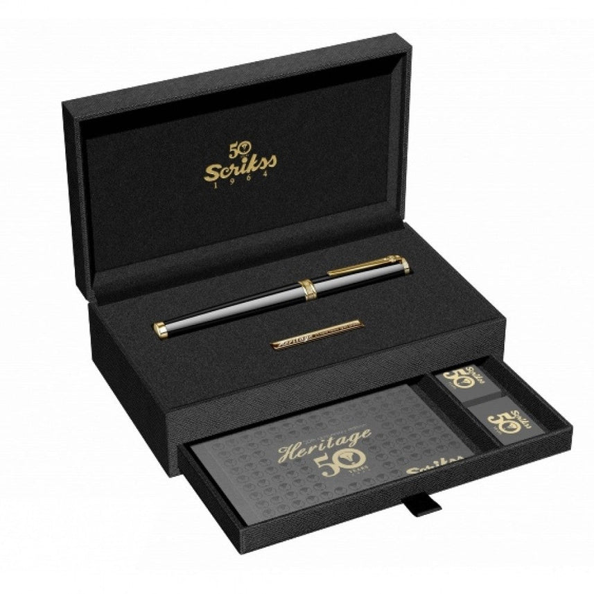 Scrikss | Heritage | Glossy Black | Roller Ball Pen | 23k Gold Plated | 1.0mm Point refill