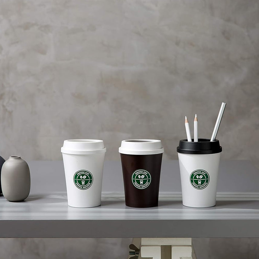 Litem Coffee Cup Pencil Holder - White & Brown