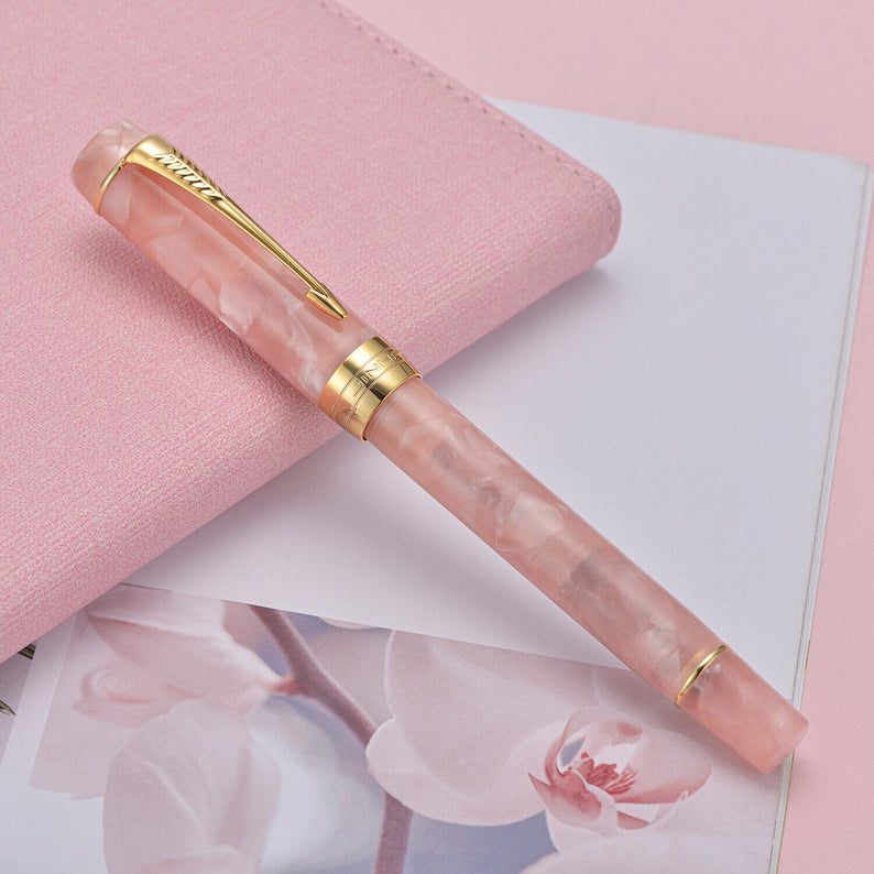 Jinhao 100 Fountain Pen Sakura Pink Celluloid, Fine Point with Converter