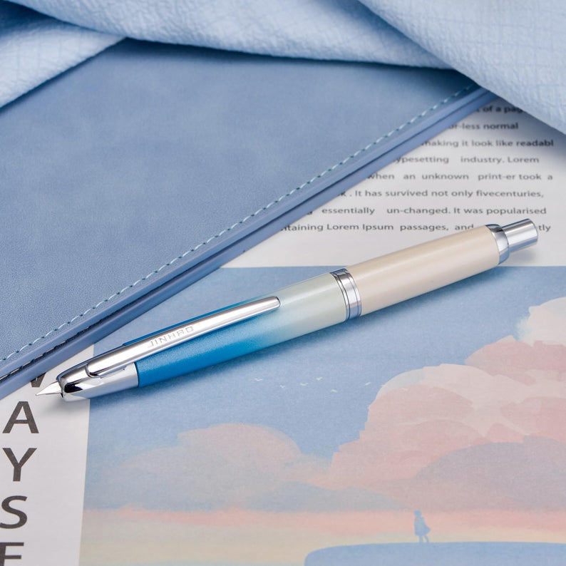 Jinhao 10 Capless Fountain Pen with Box, Retractable Fine Nib with Converter Set, Metal Body, Silver Clip Version