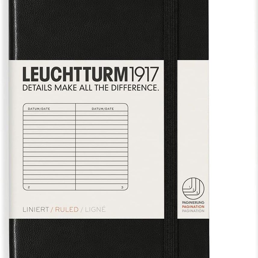 LEUCHTTURM1917 Hardcover Notebook Pocket (A6), Ruled, 187 Pages - Black