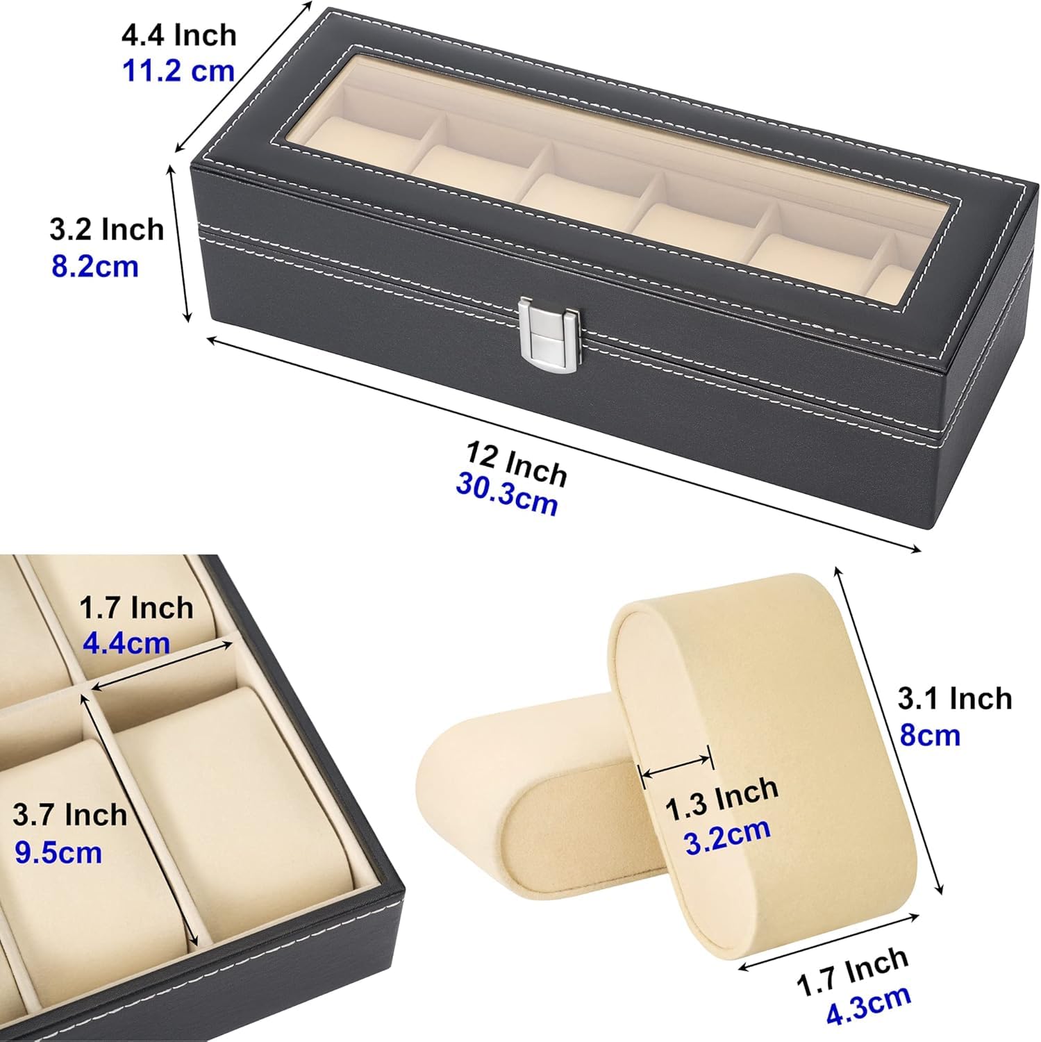 Watch Box – 3 Or 6 Slot Luxury Watch Storage Case with Glass Lid & Removable Watch Pillows