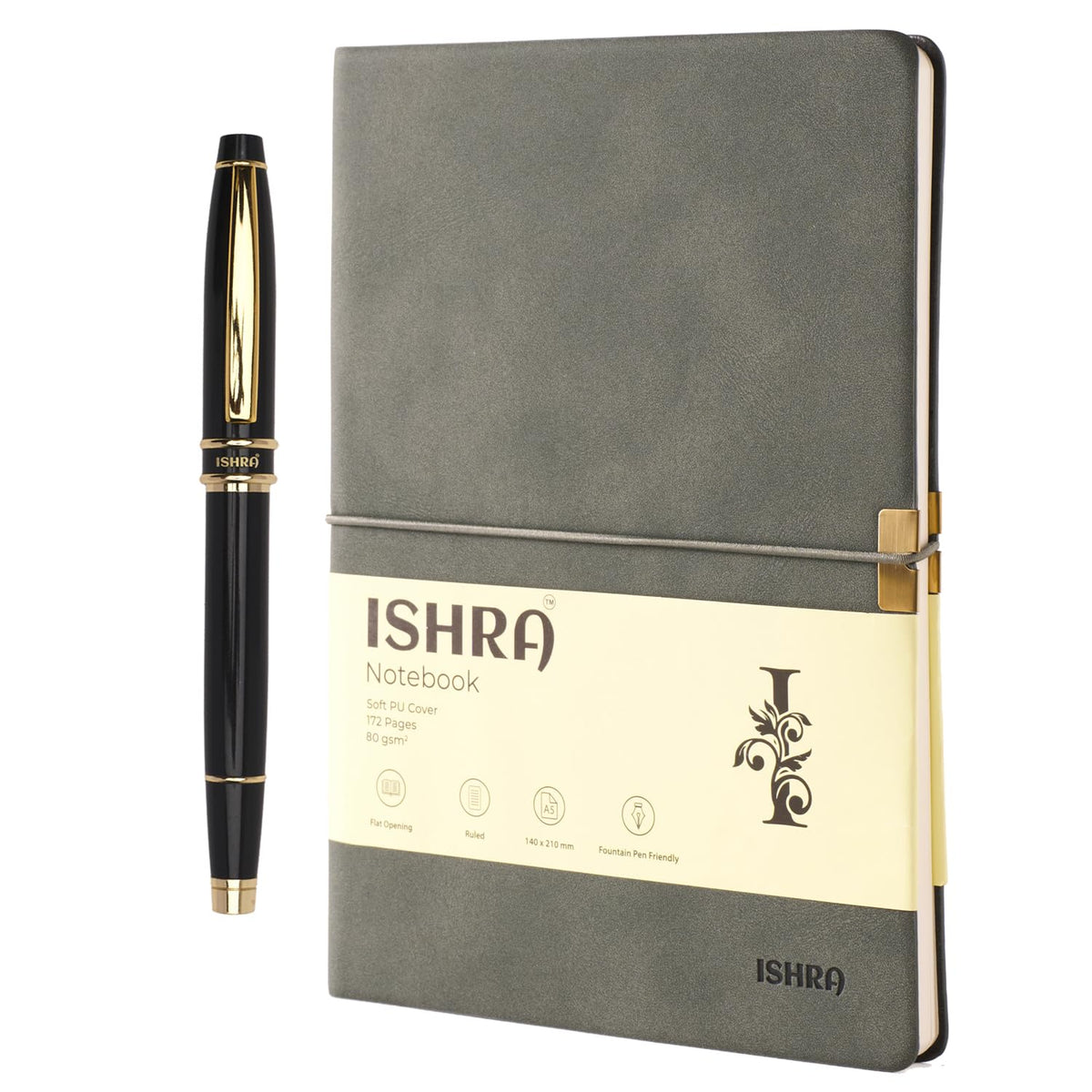 ISHRA Olive Green Gold Trim Notebook & Pen Gift Set – Blue Ink