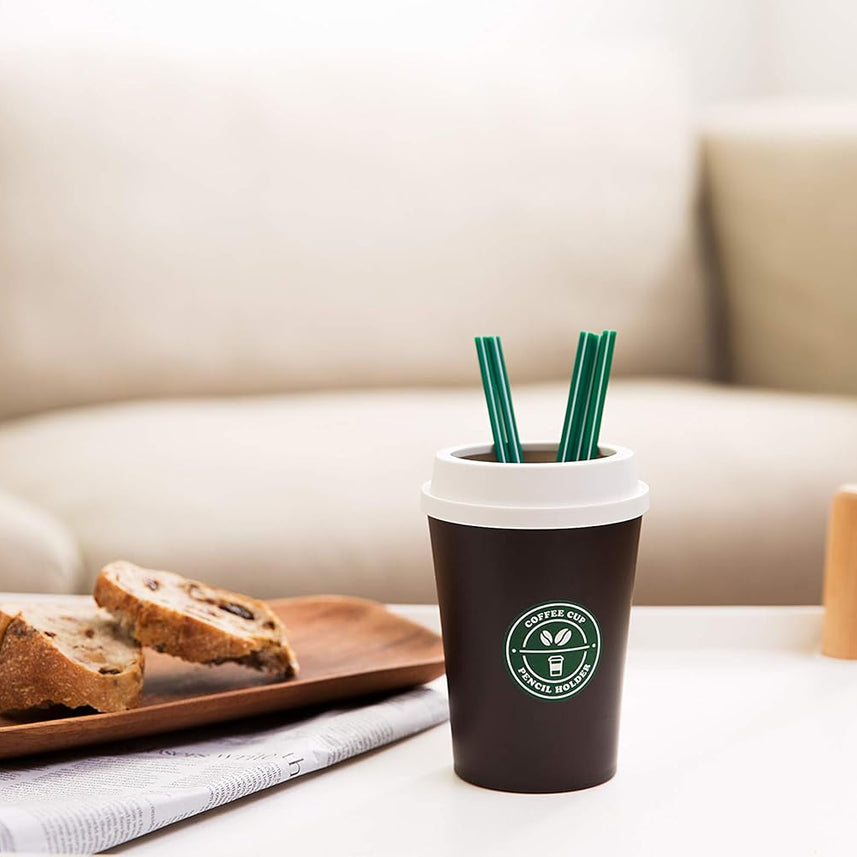Litem Coffee Cup Pencil Holder - White & Brown