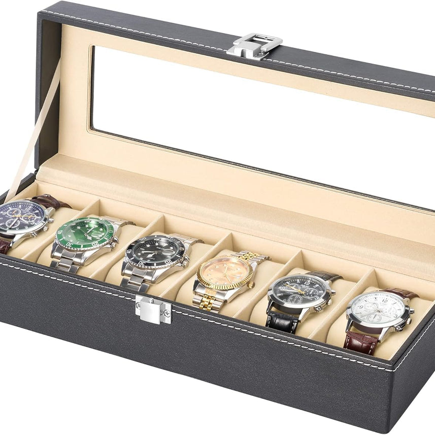 Watch Box – 3 Or 6 Slot Luxury Watch Storage Case with Glass Lid & Removable Watch Pillows