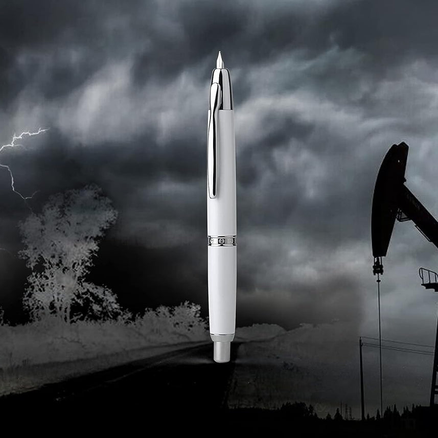 Moonman A1 Press Fountain Pen, Retractable Extra Fine Nib Metal White Pen with Box for Writing Set (with Clip Version)