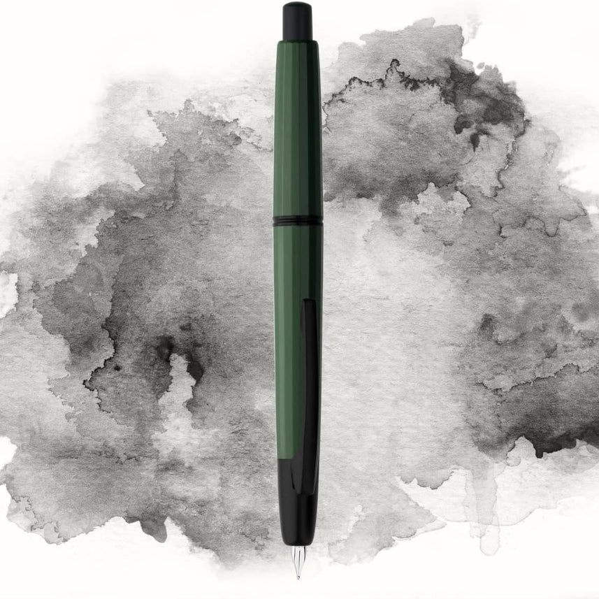 Moonman A2 Press Fountain Pen Extra Fine Nib with Box, Retractable Green Resin Ink Pen with Converter Writing Set (Black Clip Version)