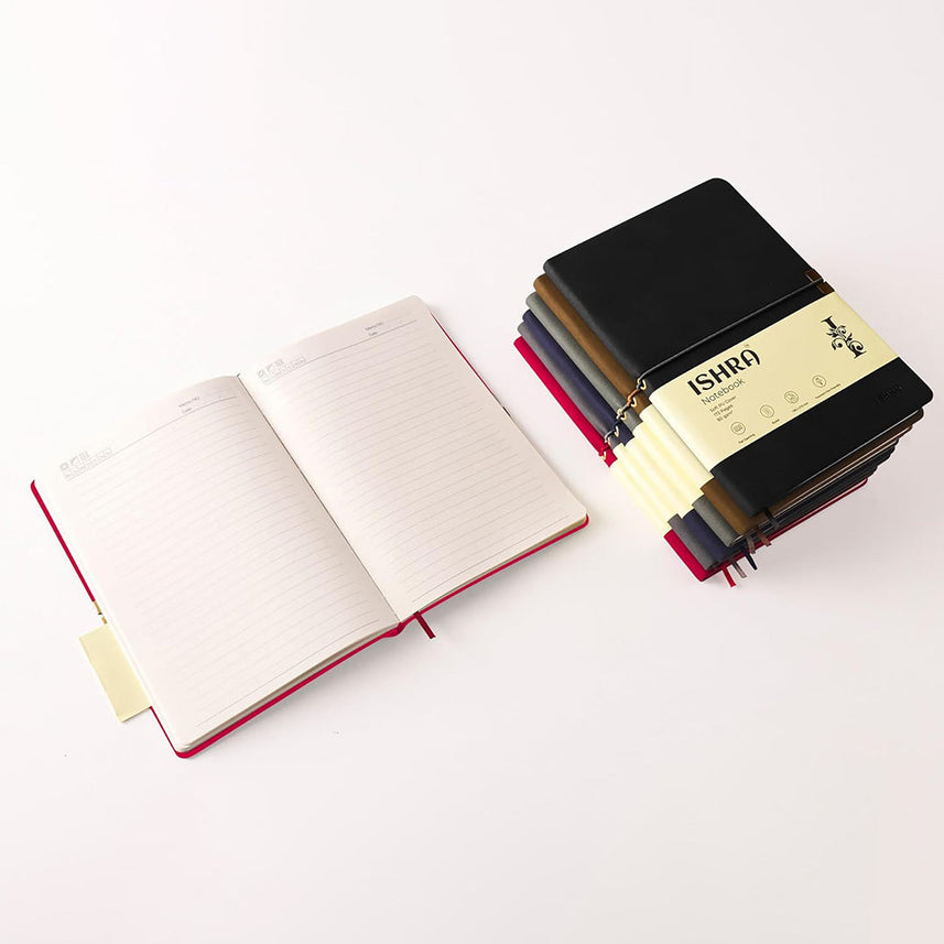 ISHRA A5 Size Ruled Notebook | Ideal Note Book Journal Diary for Work Office Writing Journaling Note Taking Travel | Red Soft Cover| 172 Pages | 80gsm | Fountain Pen Friendly Paper