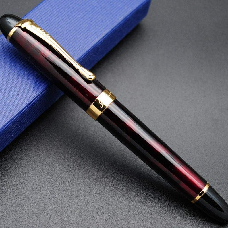 Jinhao X450 Fountain Pen – Red Ice Color, Gold Trim, Medium & Broad Nib Options, Elegant Writing Instrument