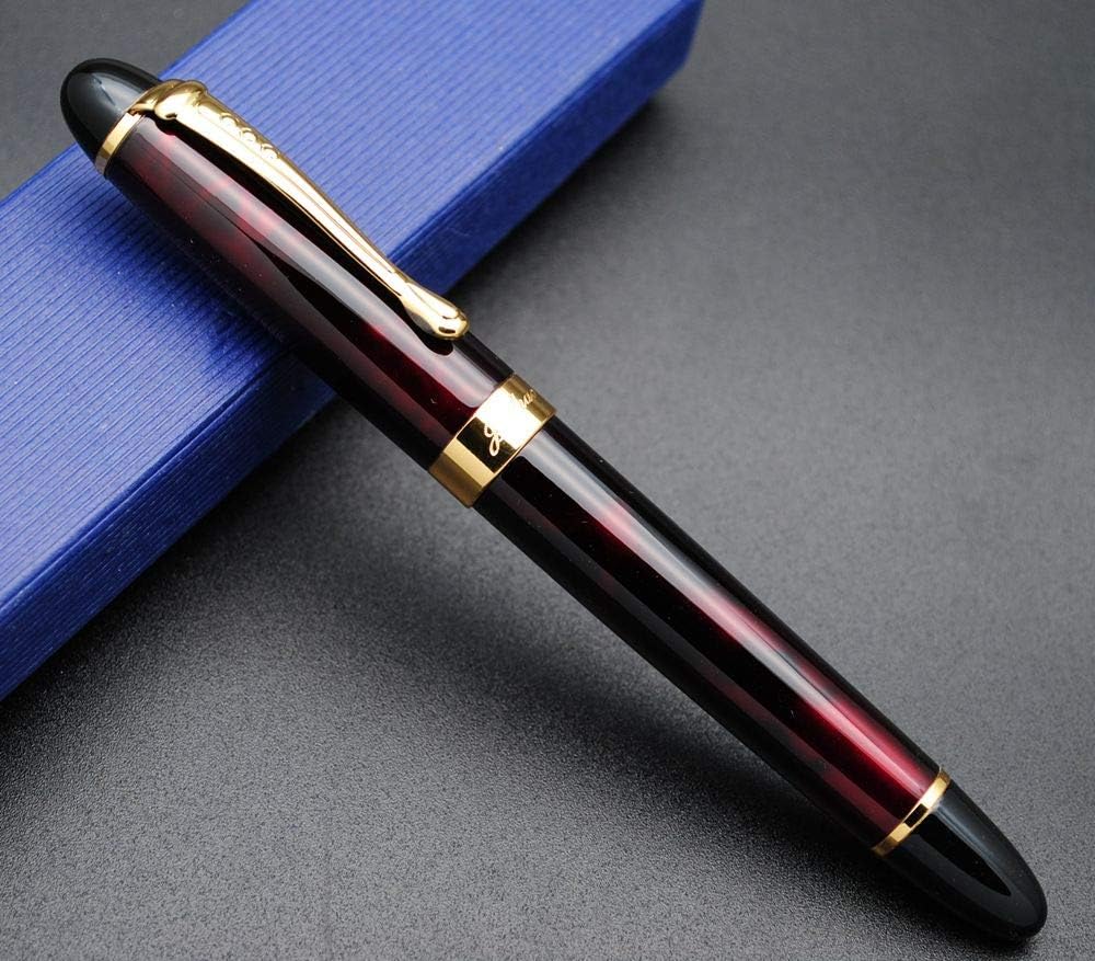 Jinhao X450 Fountain Pen – Red Ice Color, Gold Trim, Medium & Broad Nib Options, Elegant Writing Instrument