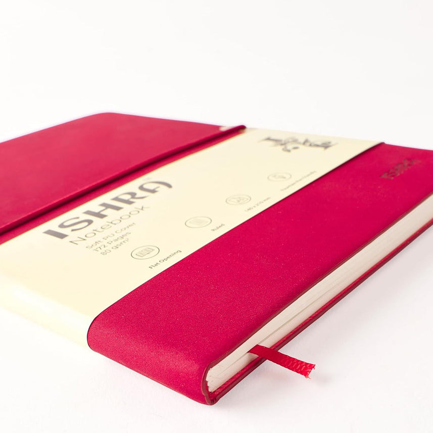 ISHRA A5 Size Ruled Notebook | Ideal Note Book Journal Diary for Work Office Writing Journaling Note Taking Travel | Red Soft Cover| 172 Pages | 80gsm | Fountain Pen Friendly Paper