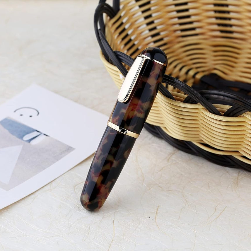 Moonman Q1 Fountain Pen Extra Fine Nib Black Acrylic, Little Fat Man Eyedropper Filling Pocket Pen Large Capacity