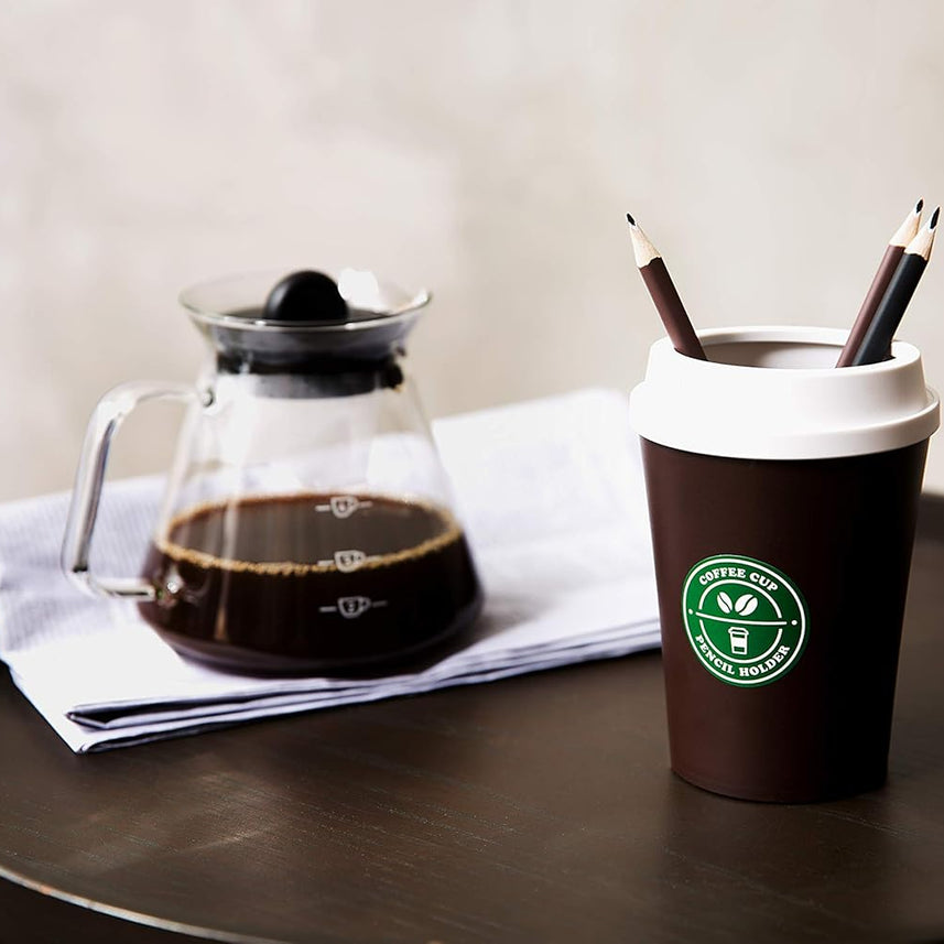 Litem Coffee Cup Pencil Holder - White & Brown