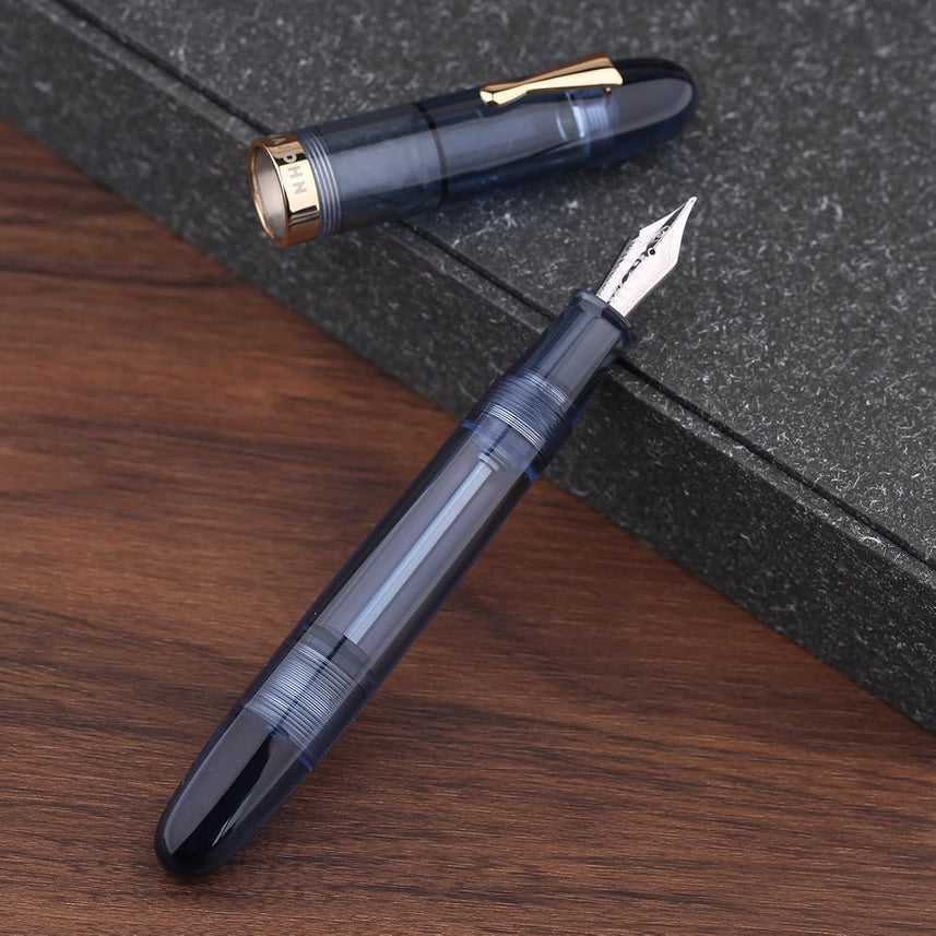 Moonman C4 Eyedropper Fountain Pen Extra Fine Nib, Transparent Acrylic Big Size Writing Pens for Office Business with Box (Extra Fine)